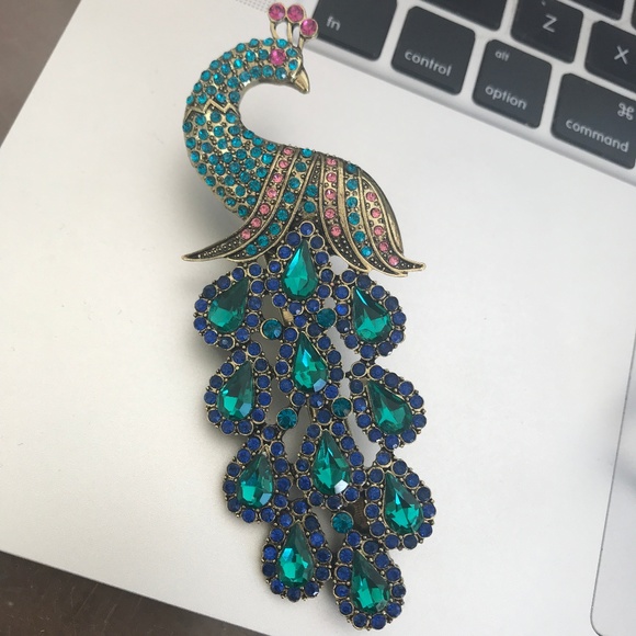 Anthropologie Accessories - Swarovski Crystal Peacock Bird Gold Pin Clip hair